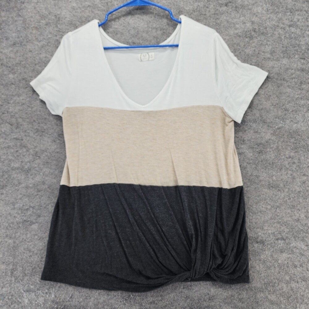 24/7 Maurices Shirt Womens Medium White Beige Gray Colorblock Short Sleeve